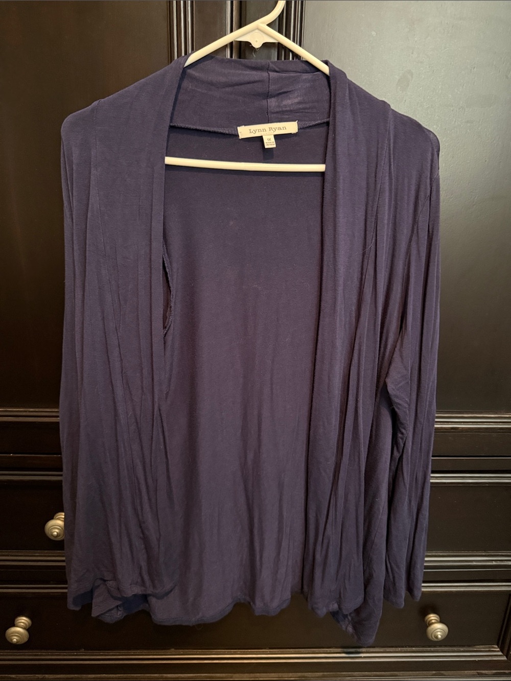 Lynn Ryan Women's Dark Navy Open-Front Drapey Cardigan